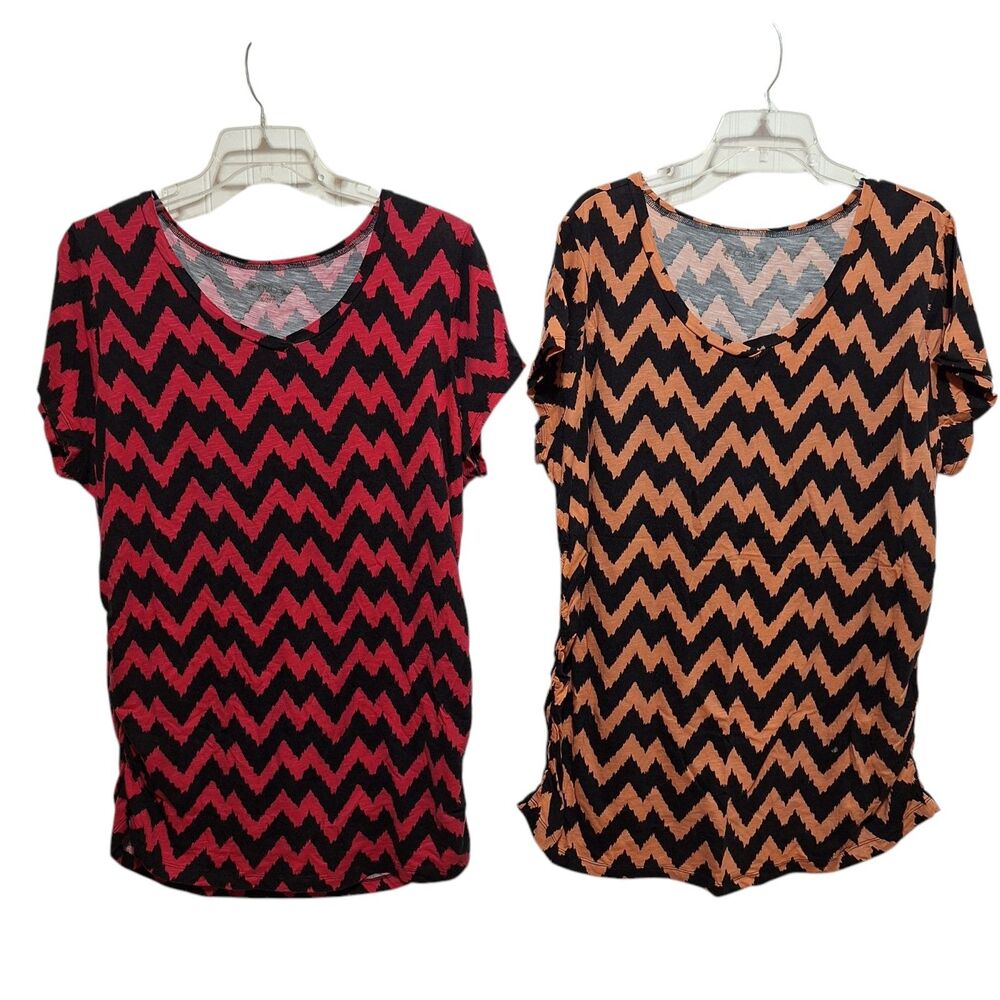 Cato Womens 26/28W Pullover Tunic T Shirt Cinched/Ruched Sides Chevron Lot of 2
